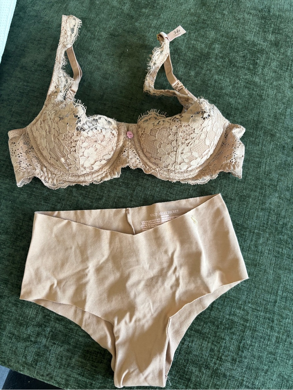 Victoria's Secret Beige Lace Underwire Bra & Seamless Brief Set